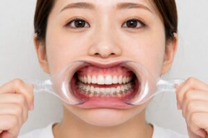 開口器（リトラクター）を使った口腔内撮影のイメージ